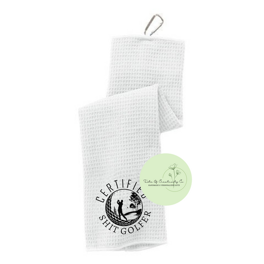 Certified Shit Golfer Golf Towel With Carabiner, Golf Cart Accessory for Men, Gift for Golfer, Funny Golf Gift