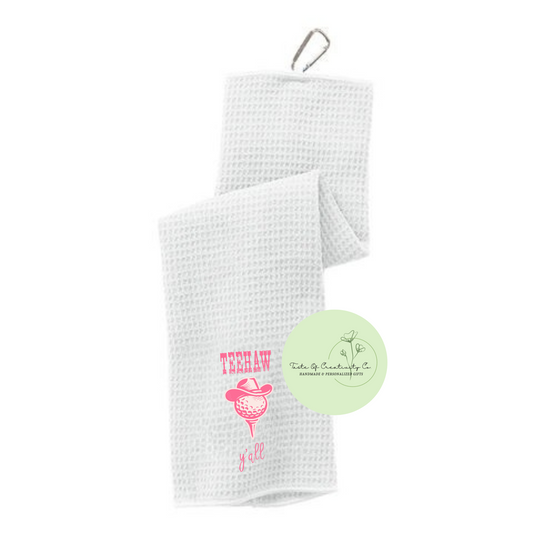 Teehaw Y'all Golf Towel With Carabiner, Golf Cart Accessory for Women, Gift for Golfer, Funny Golf Gift, Girl Golfer Gift