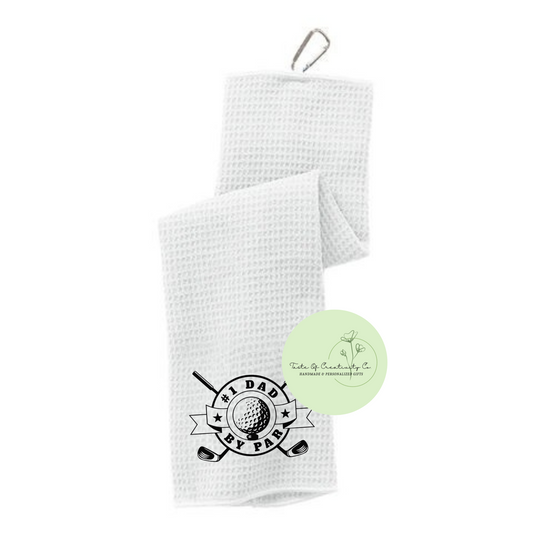 #1 Dad By Par Golf Towel With Carabiner, Golf Cart Accessory for Men, Gift for Golfer, Funny Golf Gift
