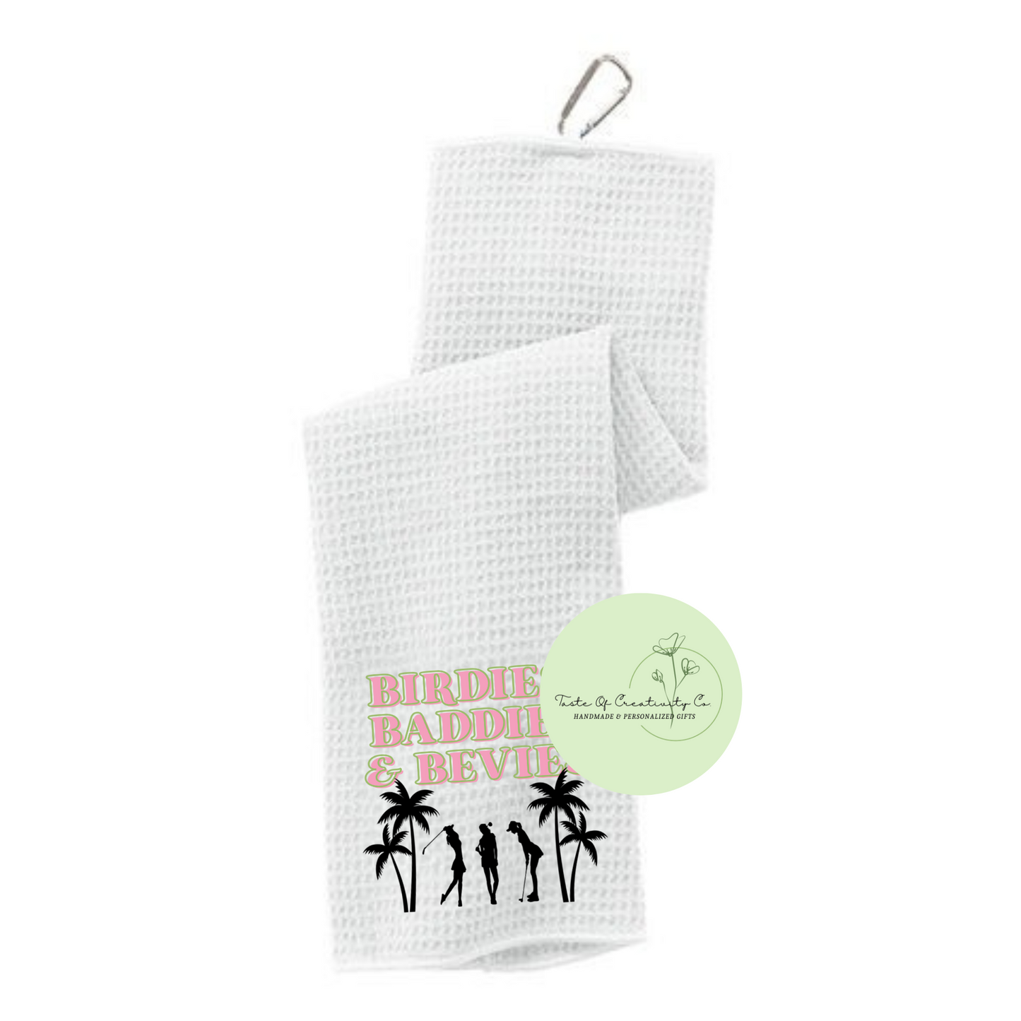 Birdies, Baddies & Bevies Golf Towel With Carabiner, Golf Cart Accessory for Women, Gift for Golfer, Funny Golf Gift, Girl Golfer Gift