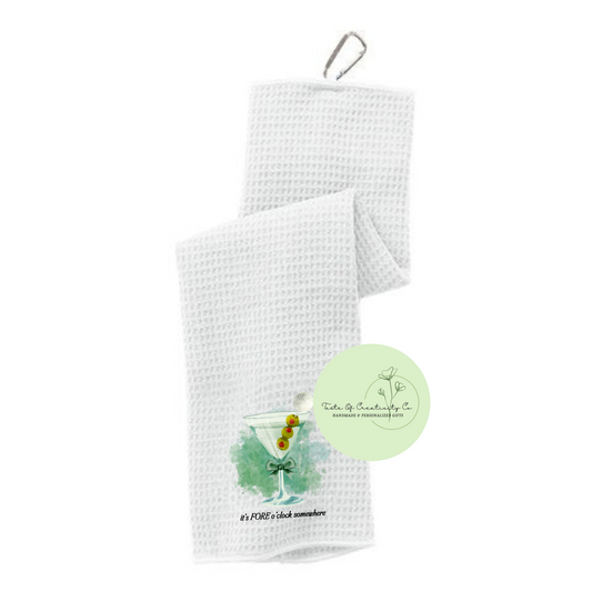 It's Fore O'Clock Somewhere Golf Towel With Carabiner, Golf Cart Accessory for Women, Gift for Golfer, Funny Golf Gift, Girl Golfer Gift