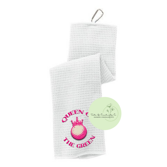 Queen Of The Green Golf Towel With Carabiner, Golf Cart Accessory for Women, Gift for Golfer, Funny Golf Gift, Girl Golfer Gift