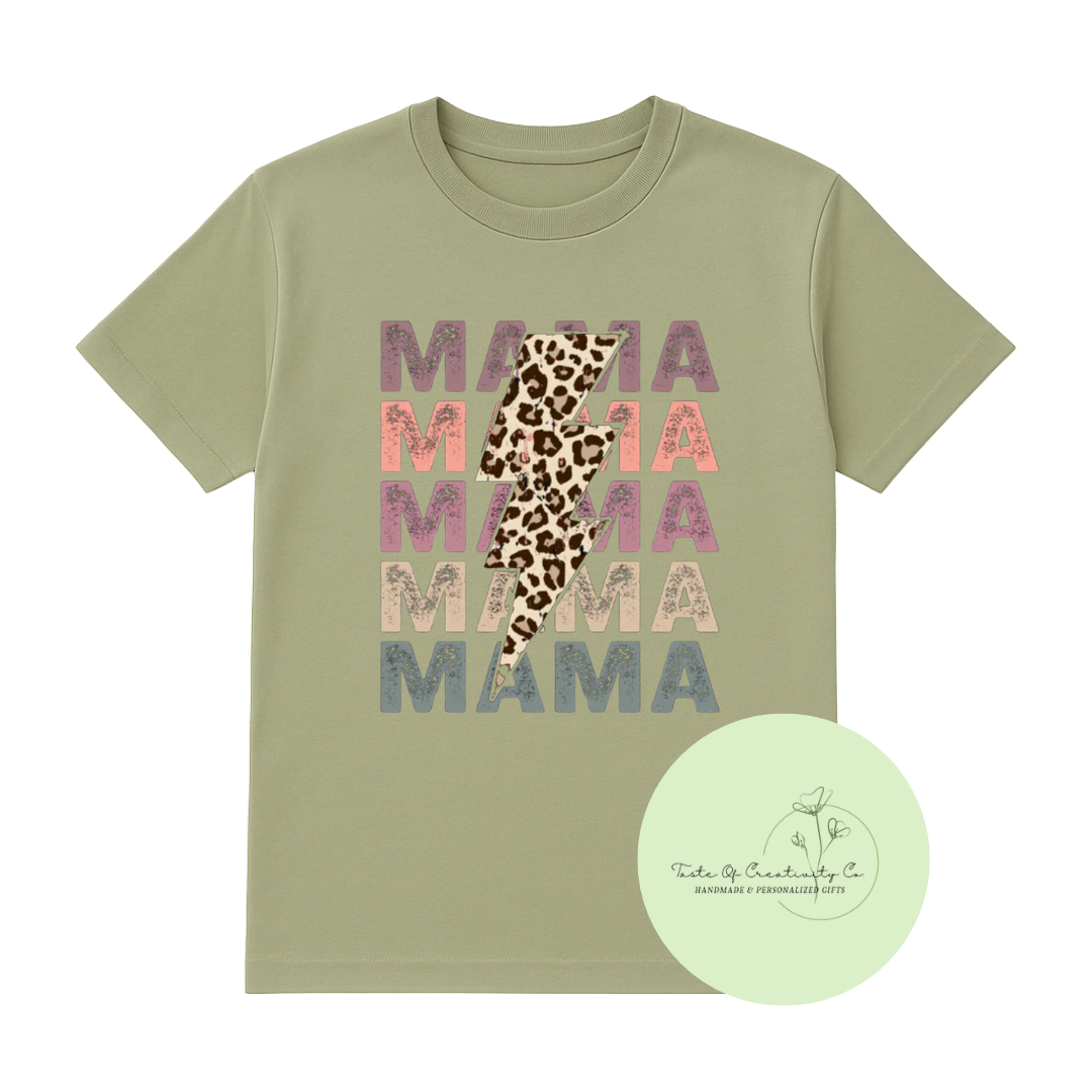 "Mama" with Leopard Lightning Bolt T-Shirt, Apparel for Mom,  Mother's Day Gift, Gift for Her