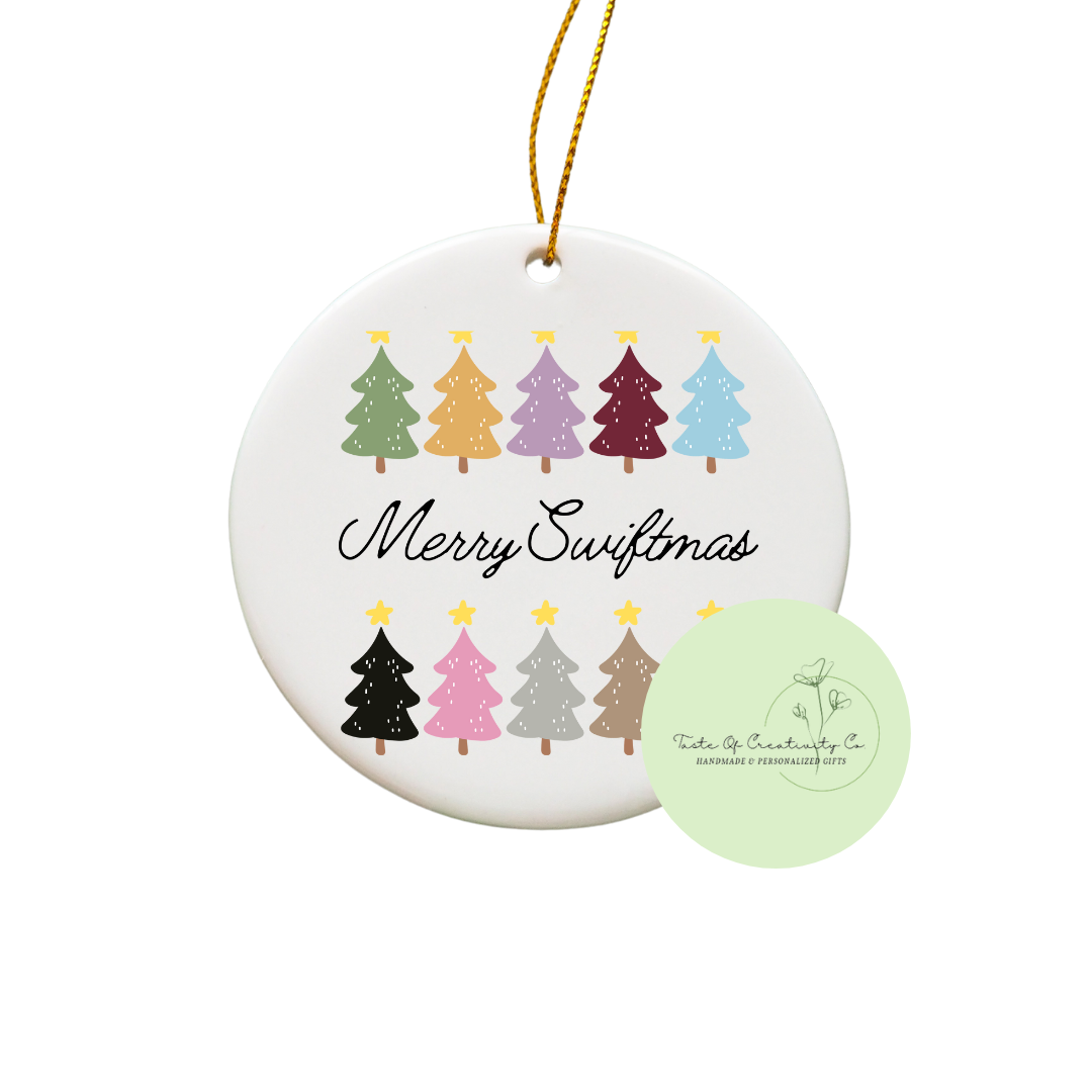 Merry Swiftmas (Christmas Tree Album Colours) Sublimated Ornament, Swiftie Gift, Christmas Tree Ornament