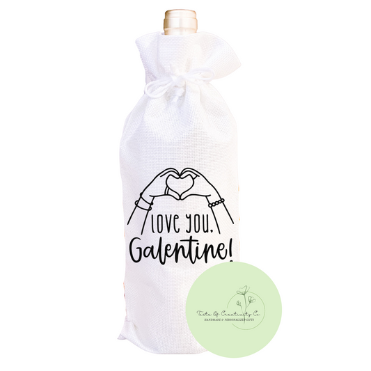 Love You, Galentine Wine Bag, Eco Friendly Gift Bag, Reusable Wine Bag