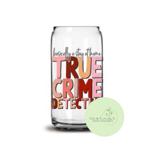 True Crime Detective Libbey Iced Coffee Glass w/ Bamboo Lid and Straw, Dishwasher Safe, True Crime Drinkware