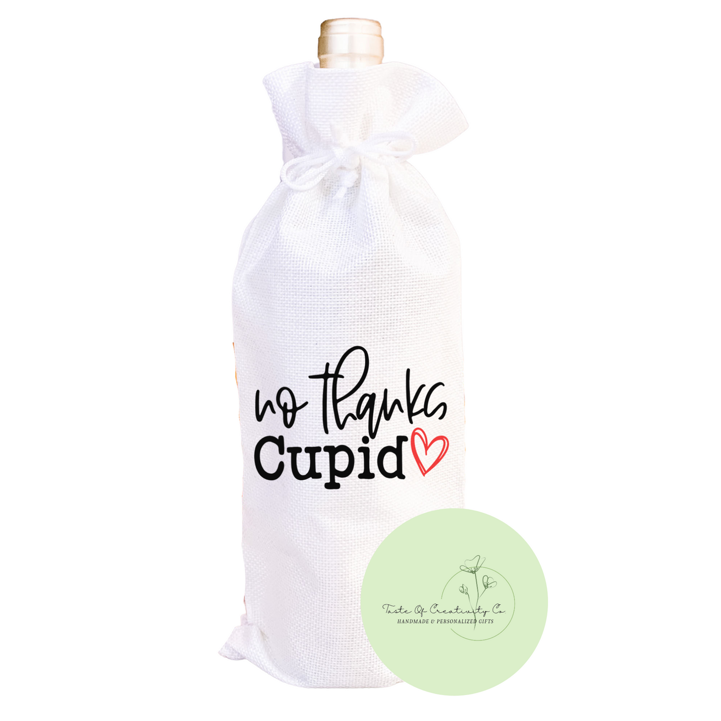 No Thanks Cupid Wine Bag, Eco Friendly Gift Bag, Reusable Wine Bag