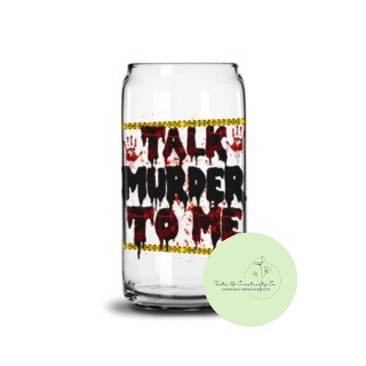 Talk Murder To Me Libbey Iced Coffee Glass w/ Bamboo Lid and Straw, Dishwasher Safe, True Crime Drinkware
