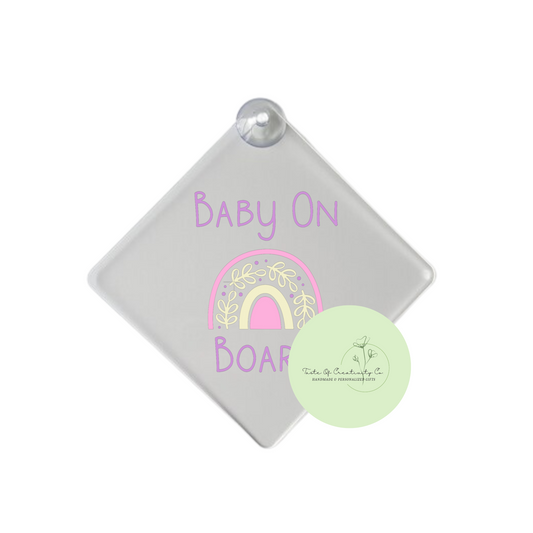 Boho Rainbow Baby On Board Acrylic Hanger, Baby Shower Gift, Car Accessory