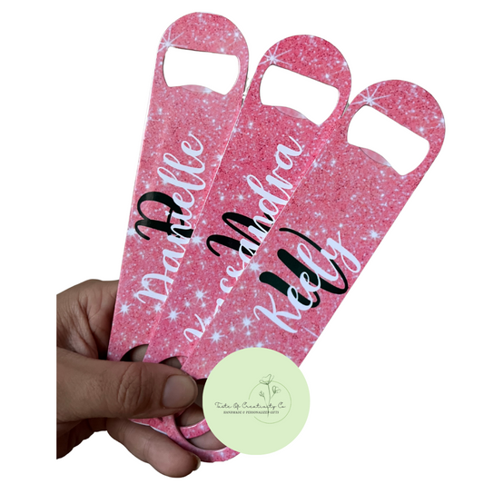 Pink Glittered Personalized Bottle Opener, Gift for Bartender
