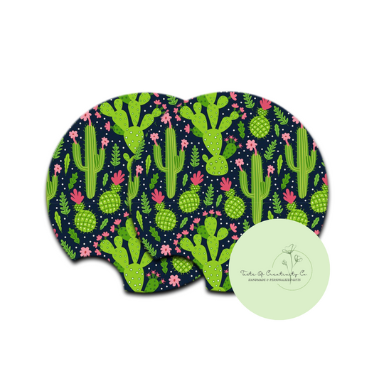 "Bright Cacti" Car Coaster Set, Car Accessory, Gift for Her