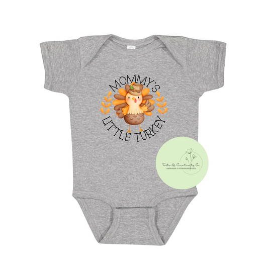 "Mommy's Little Turkey" Onesie™, Thanksgiving Apparel, Spooky Szn Baby Apparel, Apparel for Baby, Infant Bodysuit