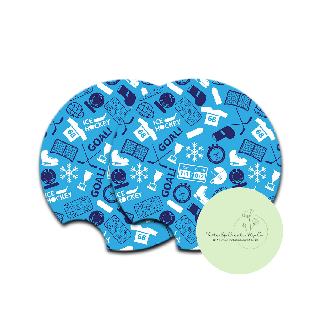 "Hockey Game Blues" Car Coaster Set, Car Accessory, Gift for Her, Rinkside Social Club Collection