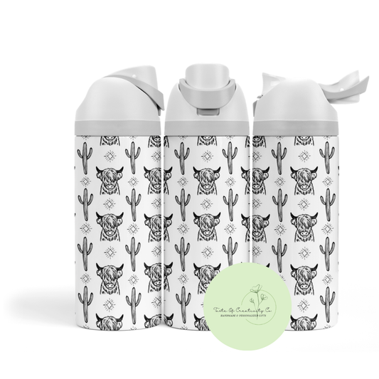 Highland Cow 24oz. Owala Inspired Stainless Steel Bottle, Dishwasher Safe, Gift for Cow Lover, Western Themed Drinkware