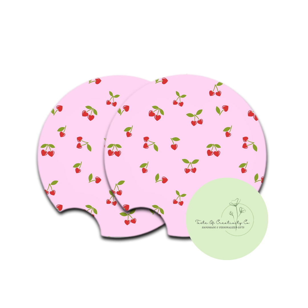 "Sweet as a Cherry" Car Coaster Set, Car Accessory, Gift for Her