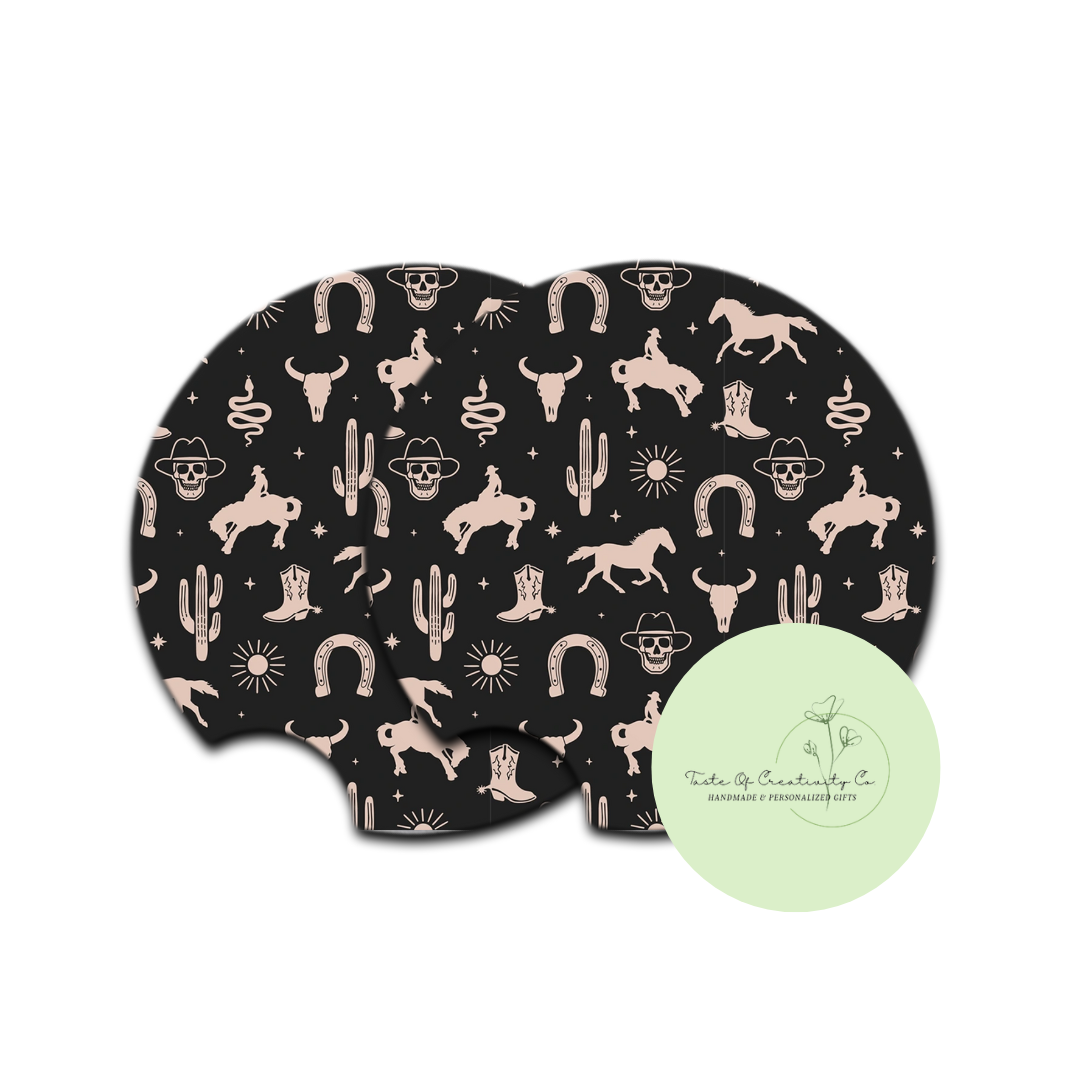 "Western Isn't Dead" Coaster Set, Car Accessory, Gift for Her, Disco Cowgirl Collection