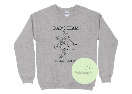 “Dad’s Team” Fist Bump Crewneck Sweater, Apparel for Dad, Father’s Day Gift