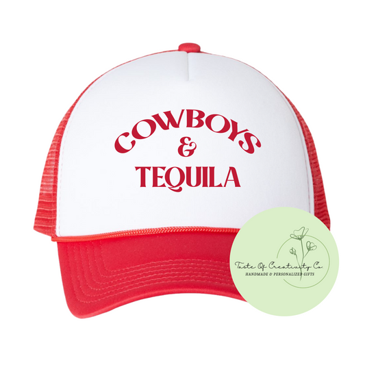 Cowboys & Tequila Trucker Cap, Gift for Her, Disco Cowgirl Collection