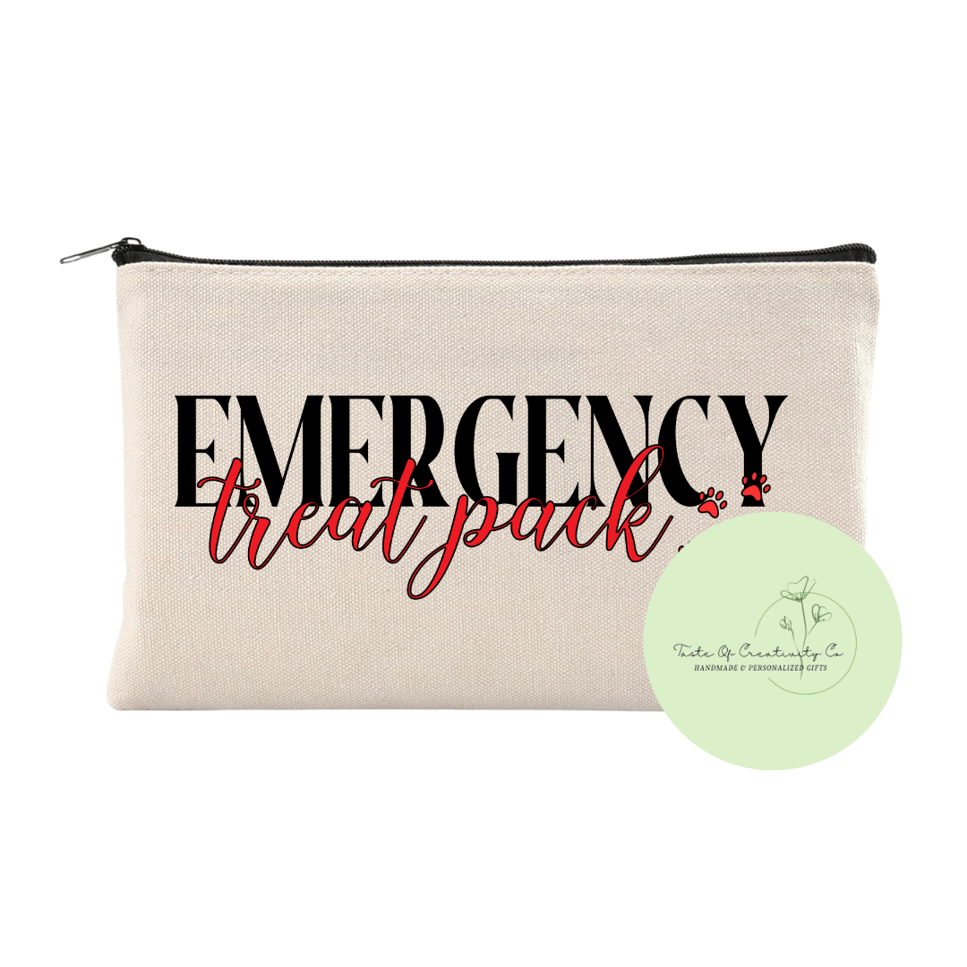 "Emergency Treat Pack" Canvas Zipper Bag, Organizer Pouch, Zippered Travel Bag, Accessory Bag, Gift for Dog Owner, Dog Treat Bag