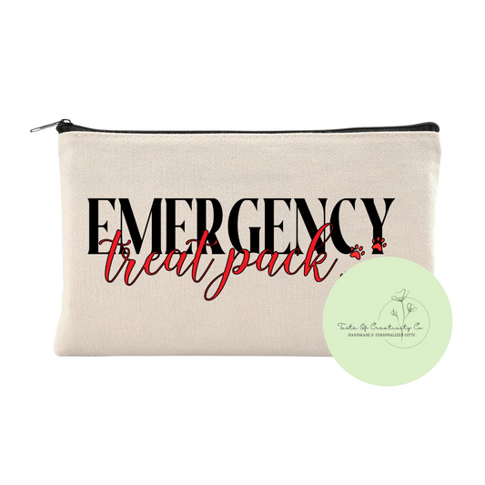 "Emergency Treat Pack" Canvas Zipper Bag, Organizer Pouch, Zippered Travel Bag, Accessory Bag, Gift for Dog Owner, Dog Treat Bag