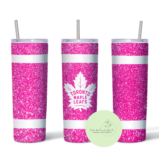 Pink Glitter TML 20oz. Sublimated Tumbler, Dishwasher Safe, Hockey Gift, Toronto Hockey, Gift for Her