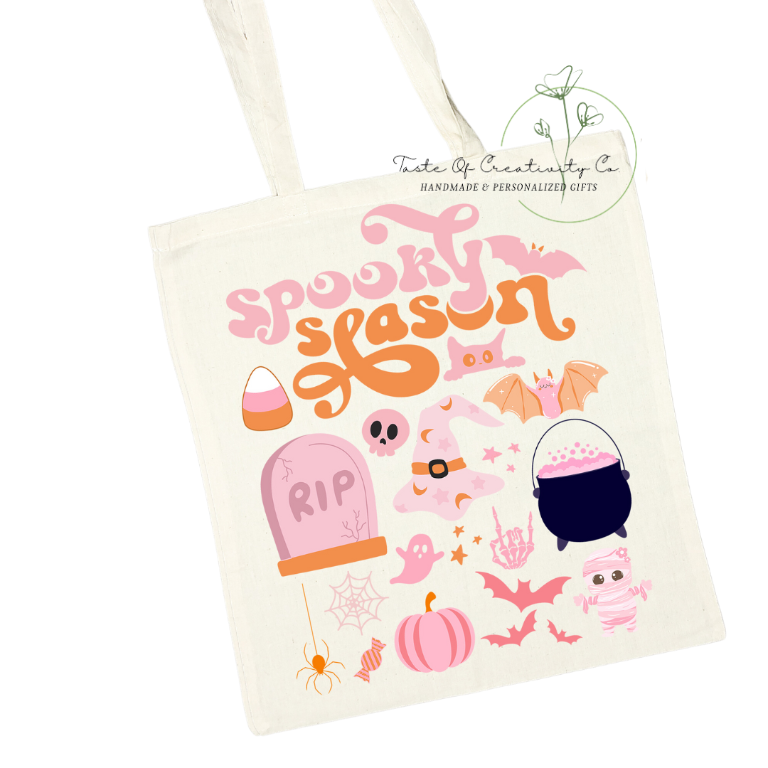 Pink Spooky Season Tote Bag, Eco Friendly Bag, Reusable Shopping Bag