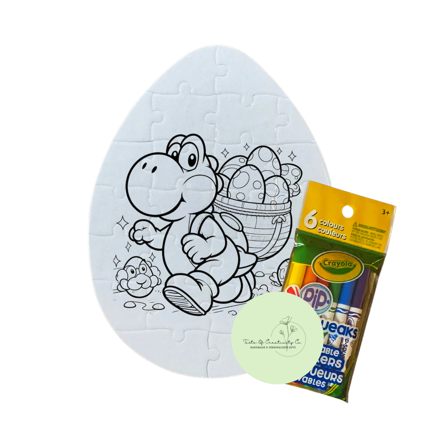 Yoshi Easter Puzzle,  Egg Shaped Puzzle, Easter Gift, Colouring Puzzle Activity