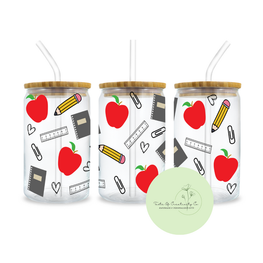 "Classic Teacher" Libbey Iced Coffee Glass w/ Bamboo Lid and Straw, Drinkware Gift, Gift for Teacher