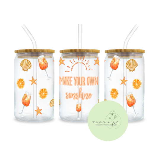 Make Your Own Sunshine Libbey Iced Coffee Glass w/ Bamboo Lid and Straw, Drinkware Gift, Aperol Spritz Inspired Gift