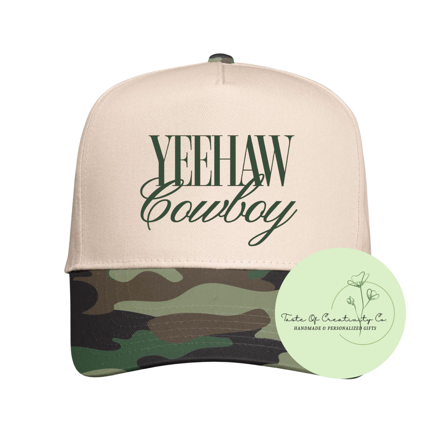 Yeehaw Cowboy Trucker Cap, Gift for Her, Camo Edition, Disco Cowgirl Collection