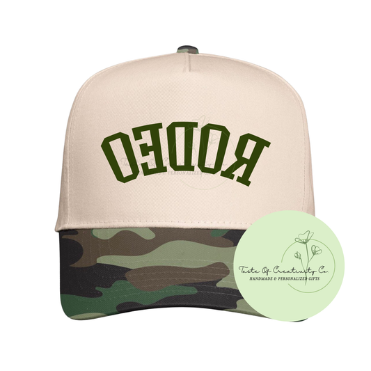 Backwards Rodeo Trucker Cap, Camo Edition, Western Themed Apparel, Rodeo Apparel
