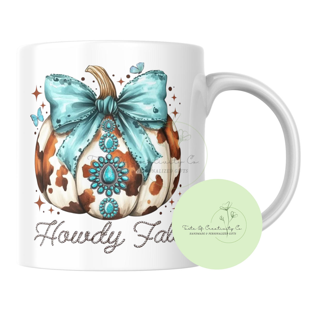 Howdy Fall Turquoise Pumpkin Coffee Mug, Dishwasher Safe, Halloween Coffee Mug, Western Themed Mug