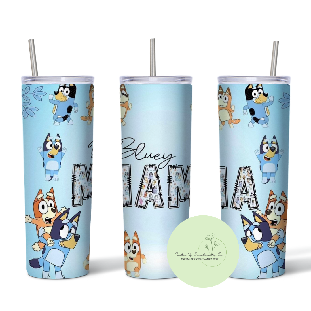 "Bluey Mama" 20oz. Sublimated Tumbler, Dishwasher Safe, Gift for Mama, Kids Cartoon, Mother's Day Gift