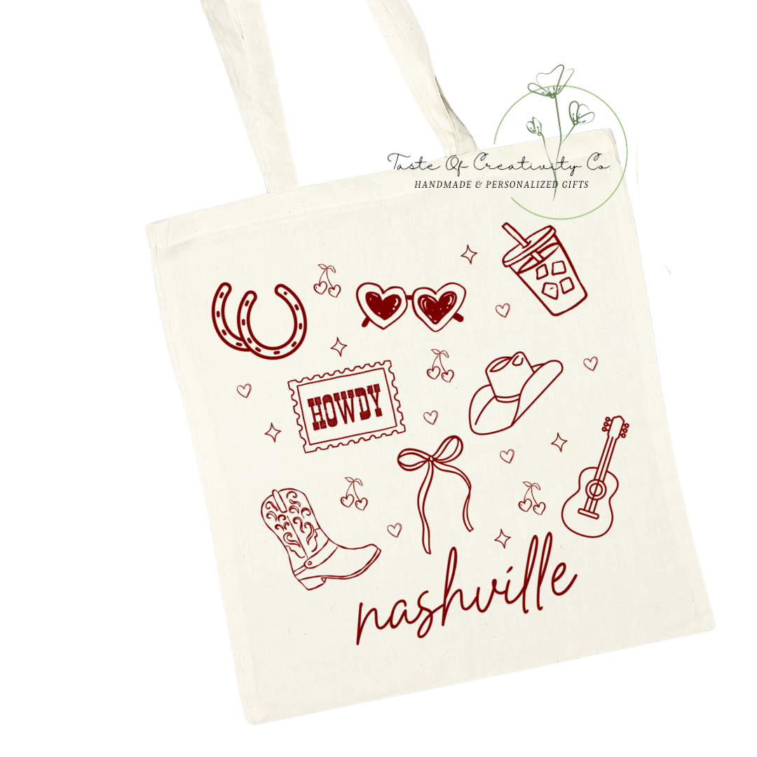 Nashville Doodles Tote Bag, Eco Friendly Bag, Reusable Shopping Bag