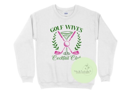 "Golf Wives Cocktail Club" Crewneck Sweater, Golf Apparel for Women, Funny Women's Golf Sweater