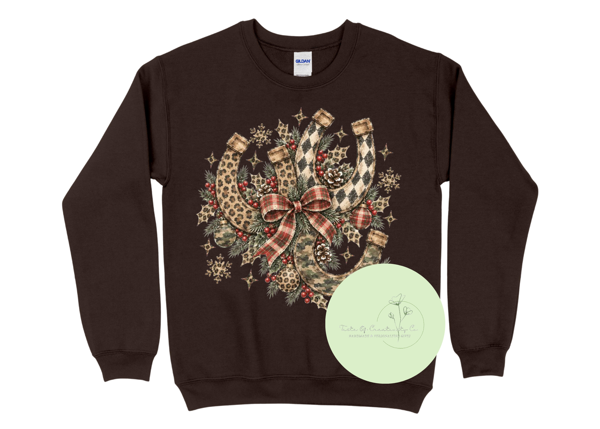 Western Horseshoe Crewneck Sweater, Christmas Crewneck Sweater, Western Apparel, Christmas at the Ranch Collection