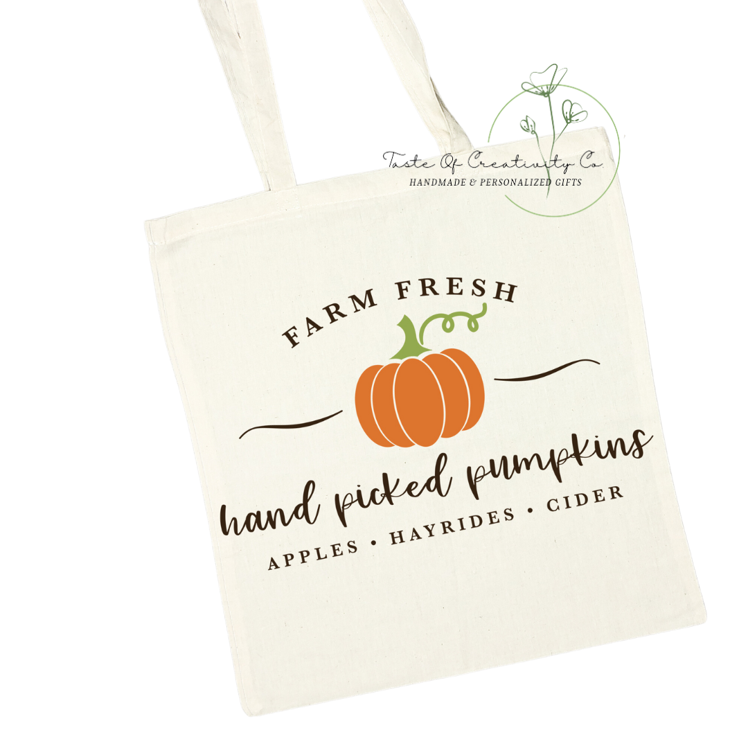 "Farm Fresh Hand Picked Pumpkins" Tote Bag, Eco Friendly Bag, Reusable Shopping Bag