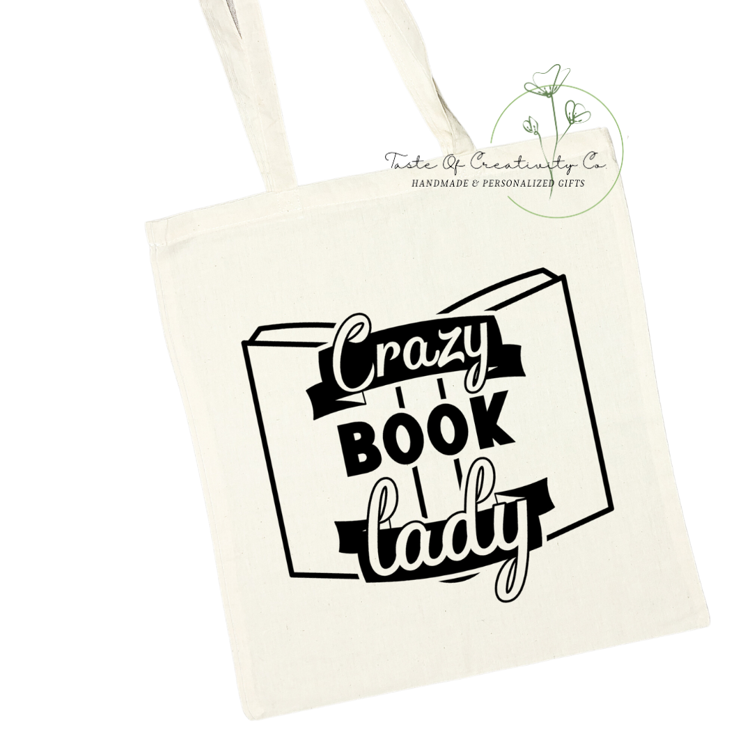 Crazy Book Lady Tote Bag, Eco Friendly Bag, Reusable Shopping Bag