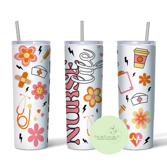 Retro Nurse Life 20oz. Sublimated Tumbler, UV Tumbler, Dishwasher Safe, Nurse Drinkware