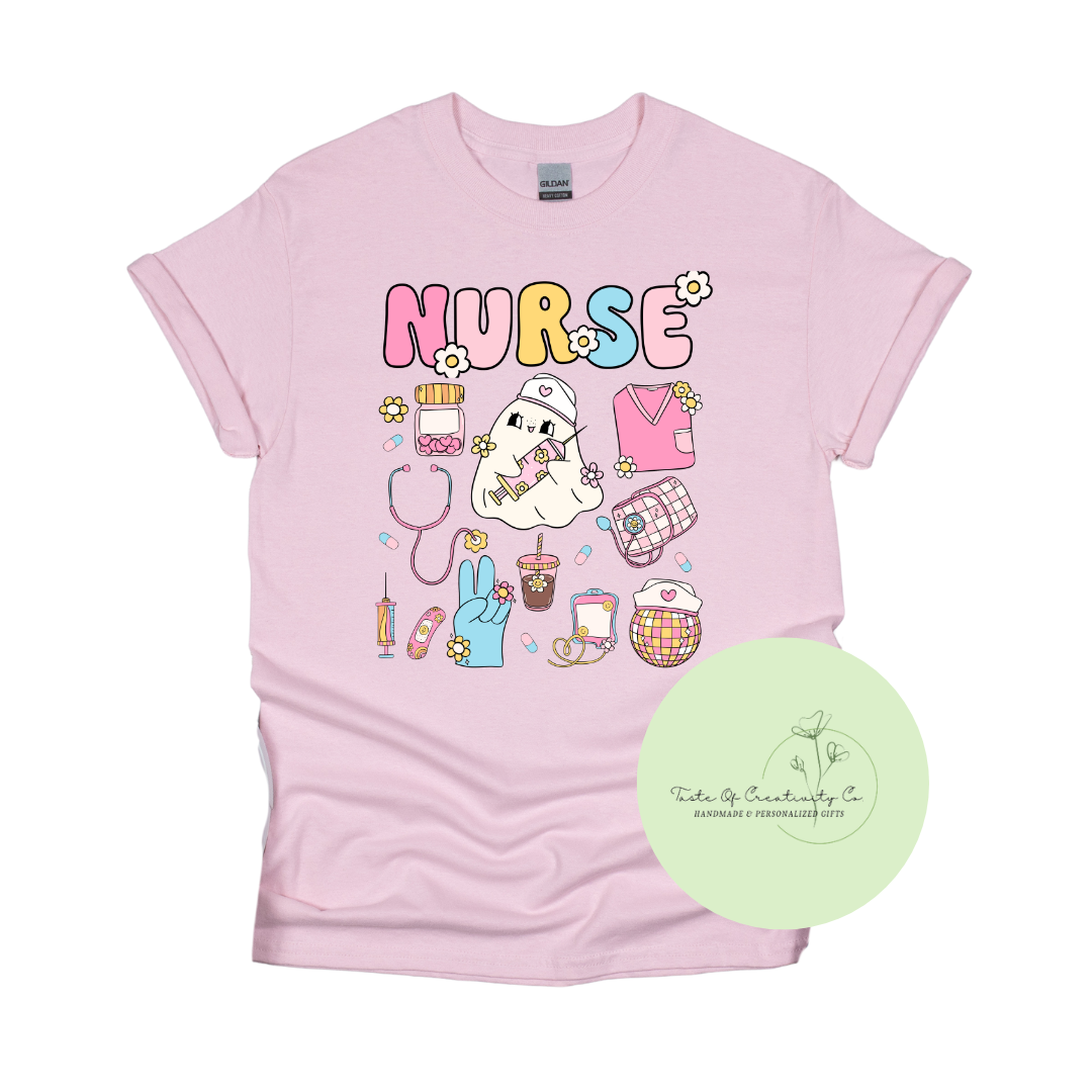 "Retro Spooky Nurse", Nurse Apparel, Halloween Shirt, Ghost Shirt