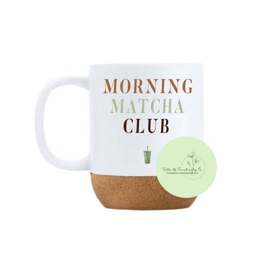 Morning Matcha Club Travel Cork Bottom Coffee Mug, Matcha Lover Gift, Gift for Matcha Drinker, Matcha Mug, Travel Mug with Lid
