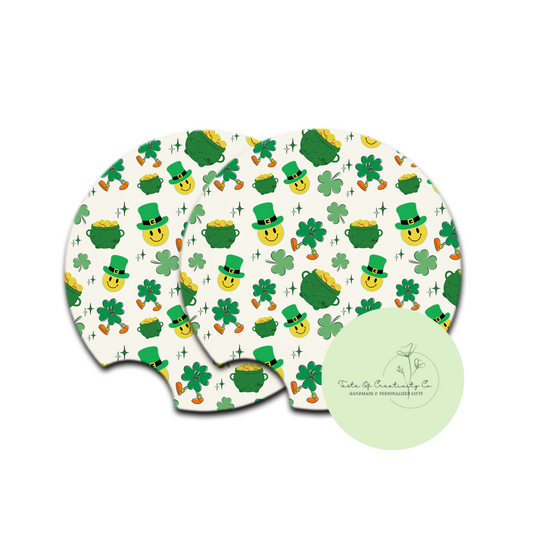 "Retro St. Paddy's Day" Car Coaster Set, Car Accessory, Gift for Her