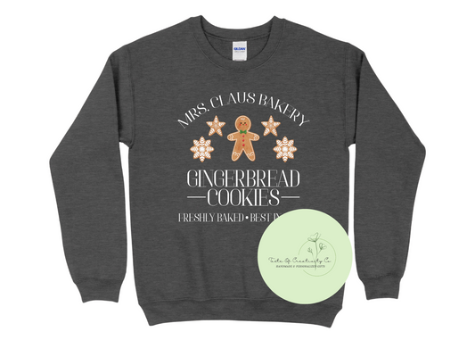 "Mrs. Claus Bakery" Crewneck Sweater, Gingerbread Christmas Apparel, Christmas Crewneck Sweater, A Very Merry Collection