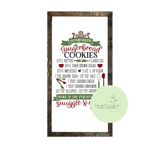 Homemade Gingerbread Cookie Recipe Farmhouse Sign, Christmas Decor, Christmas Cookie Decor
