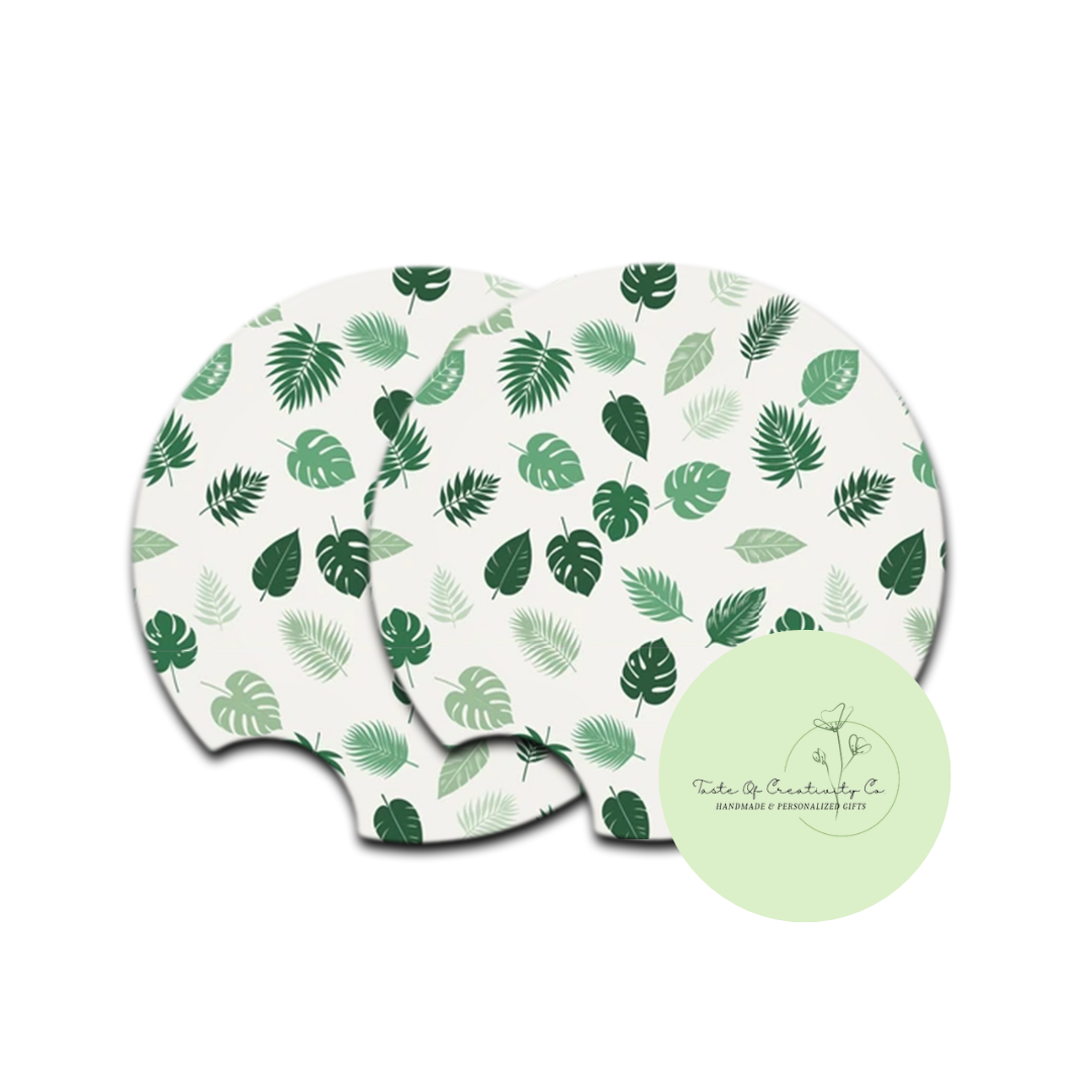 "Botanical Leaves" Car Coaster Set, Car Accessory, Gift for Her