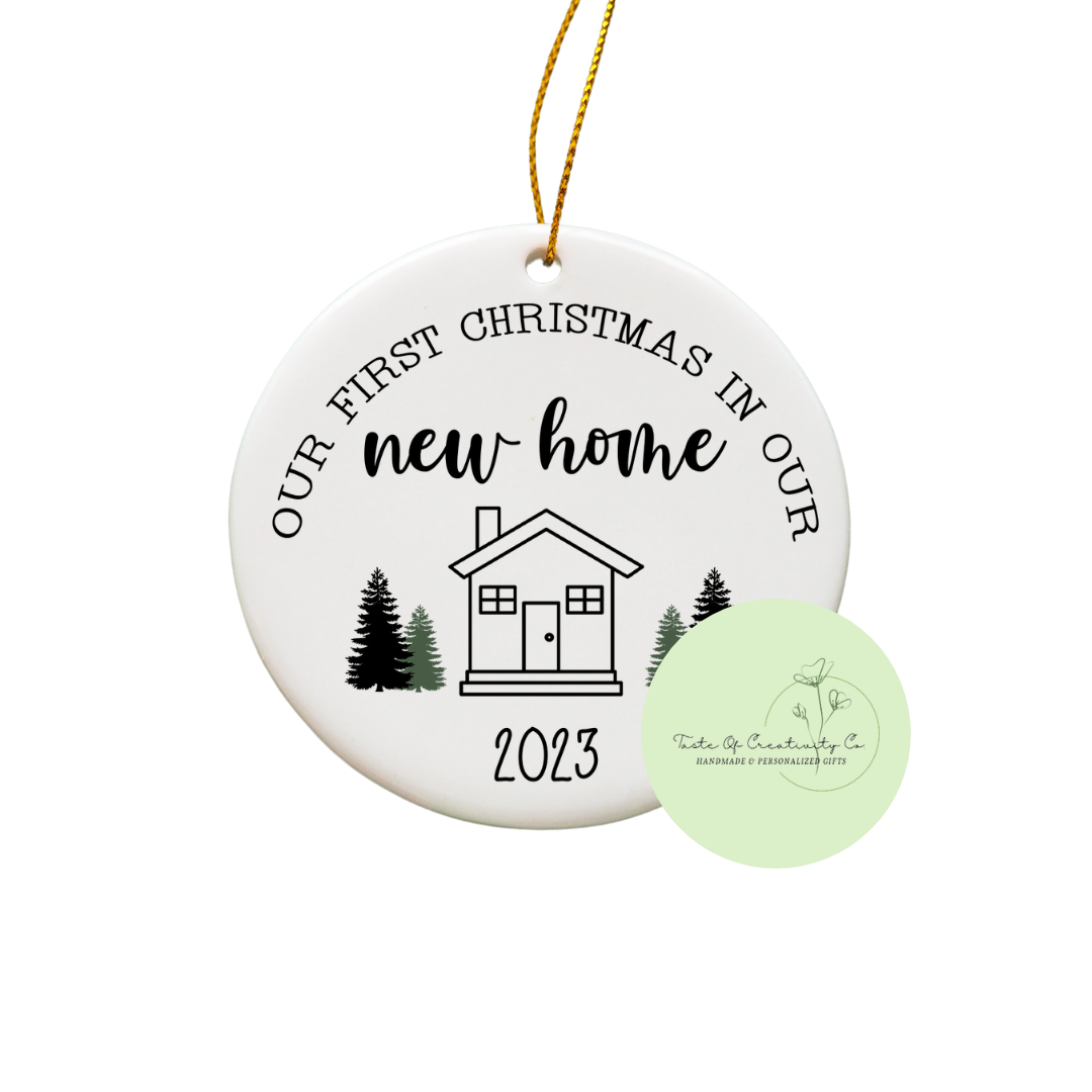 Our First Christmas In Our New Home 2023 Sublimated Ornament, Homeowner Gift, Christmas Tree Ornament