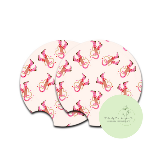 "Cowgirl Love" Coaster Set, Car Accessory, Gift for Her, Disco Cowgirl Collection