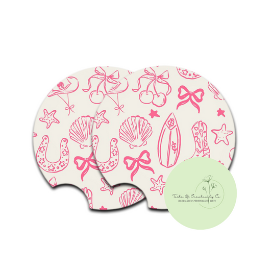 Pink Coastal Cowgirl Car Coaster Set, Car Accessory, Gift for Her, Coastal Cowgirl Collection, Disco Cowgirl Collection