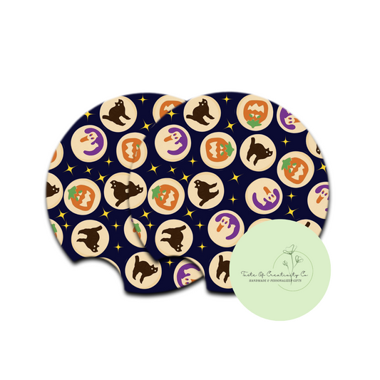 "Spooky Cookies" Car Coaster Set, Car Accessory, Spooky Szn Drinkware