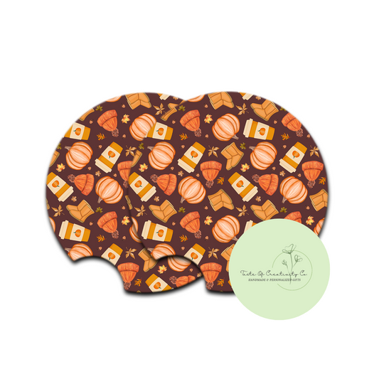 "Pumpkin Spice & Fall Things" Car Coaster Set, Car Accessory, Spooky Szn Drinkware